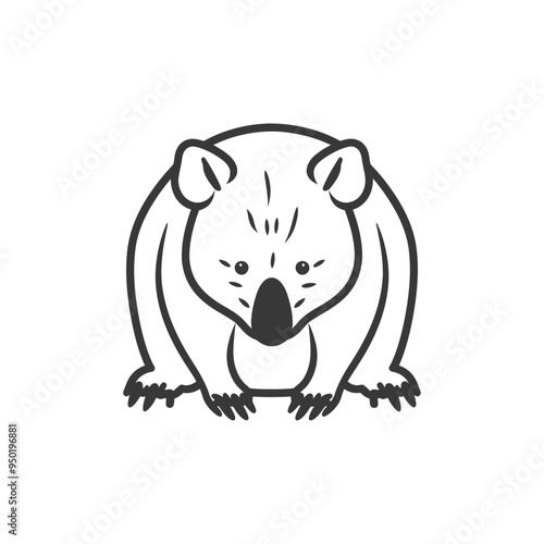Line drawing of a wombat facing forward