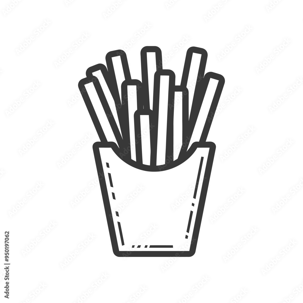 Line drawing of french fries in a paper container Line drawing of french fries in a paper container