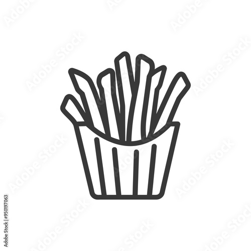 Line drawing of french fries in a paper container