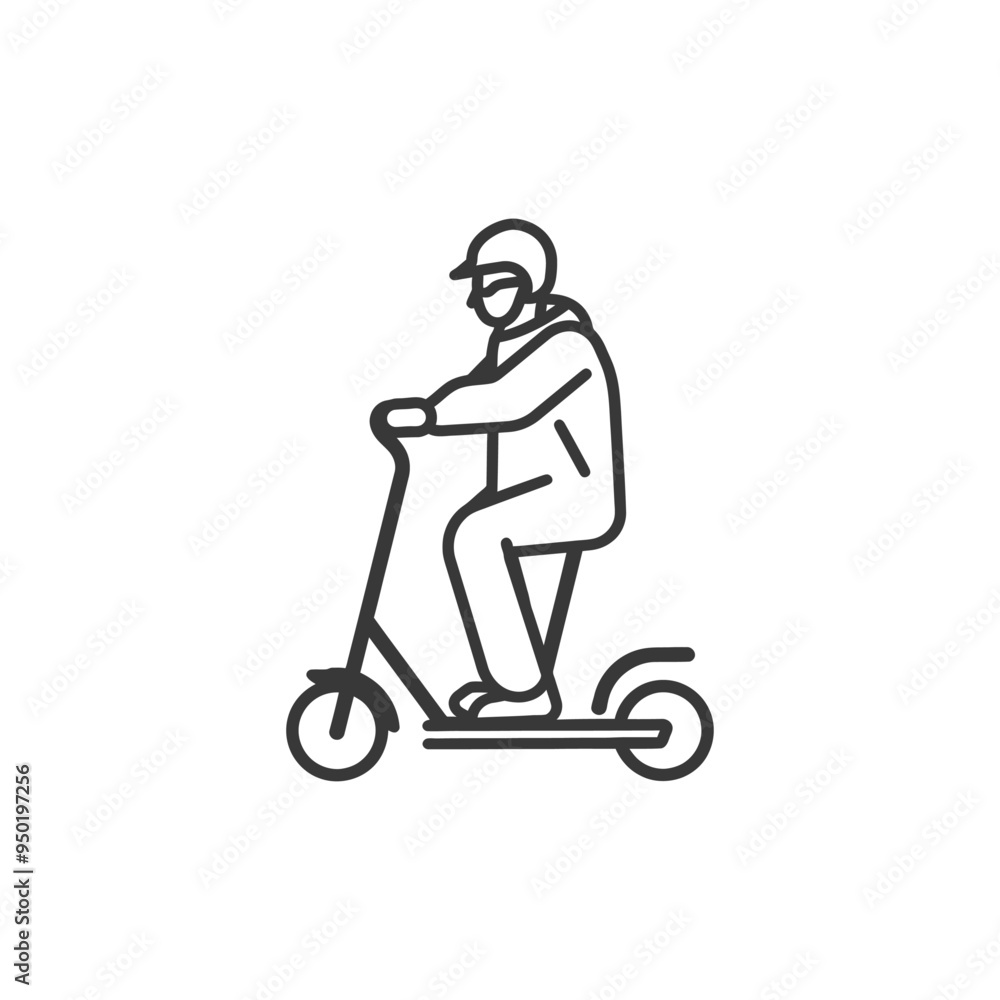 Line Drawing of Person Riding an Electric Scooter Line Drawing of Person Riding an Electric Scooter