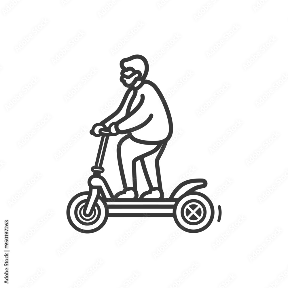 Line Drawing of Person Riding Electric Scooter Line Drawing of Person Riding Electric Scooter