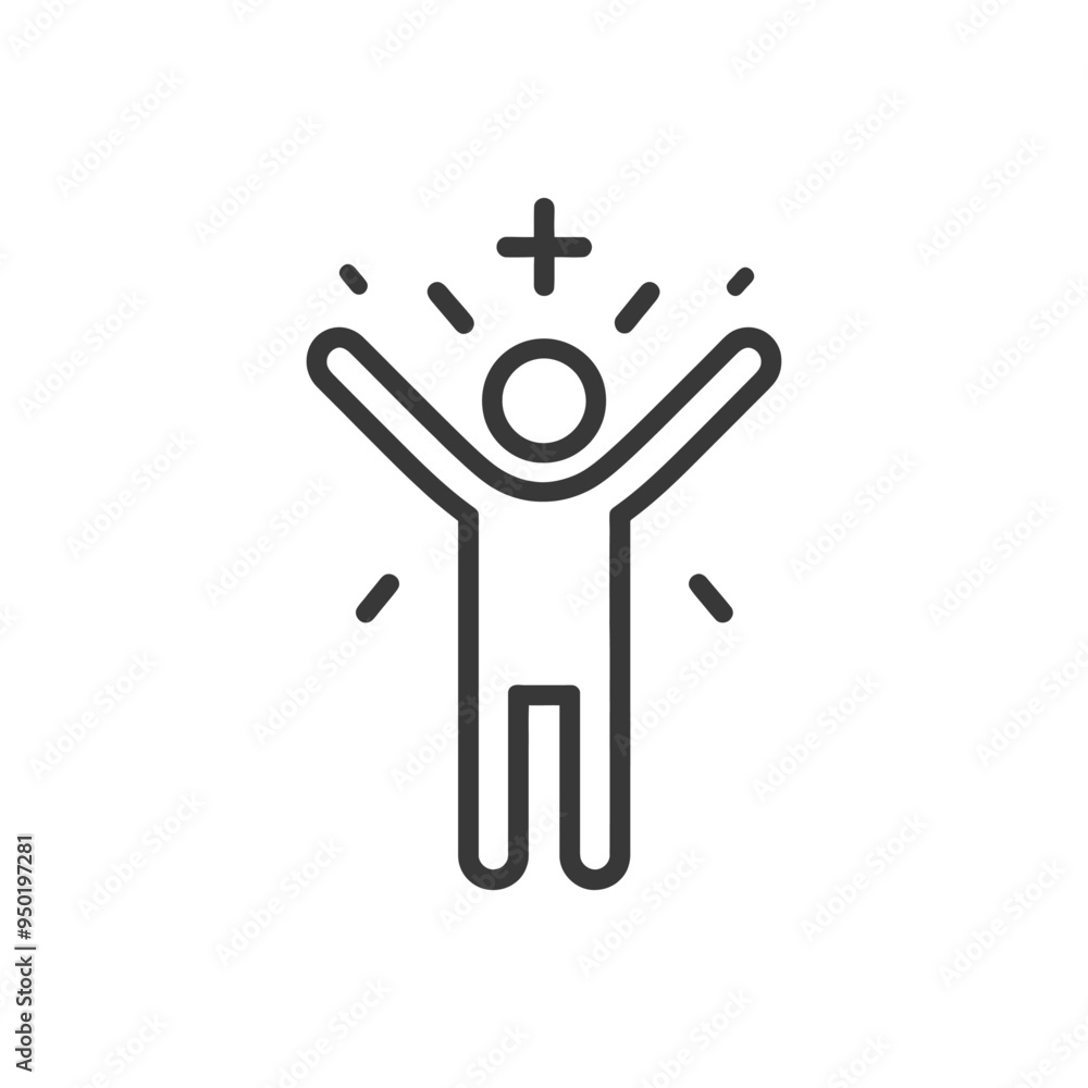 Line Drawing of Person with Arms Raised and Plus Sign Above Head Line Drawing of Person with Arms Raised and Plus Sign Above Head