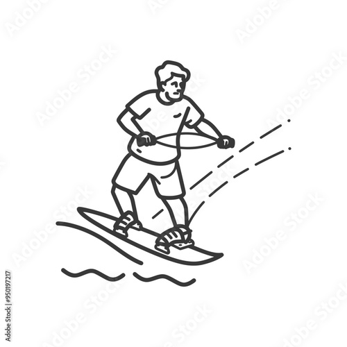 Line Drawing of Man Wakeboarding with Rope