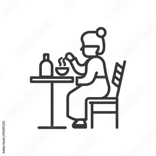 Line Drawing of Person Eating at a Table