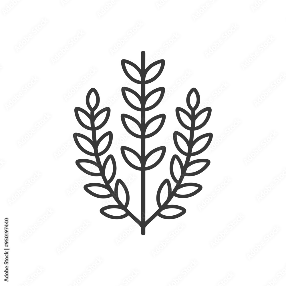 Line drawing of three stylized branches with leaves Line drawing of three stylized branches with leaves