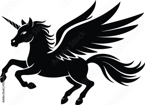 winged horse vector silhouette,  flying pegasus icon, unicorn silhouette