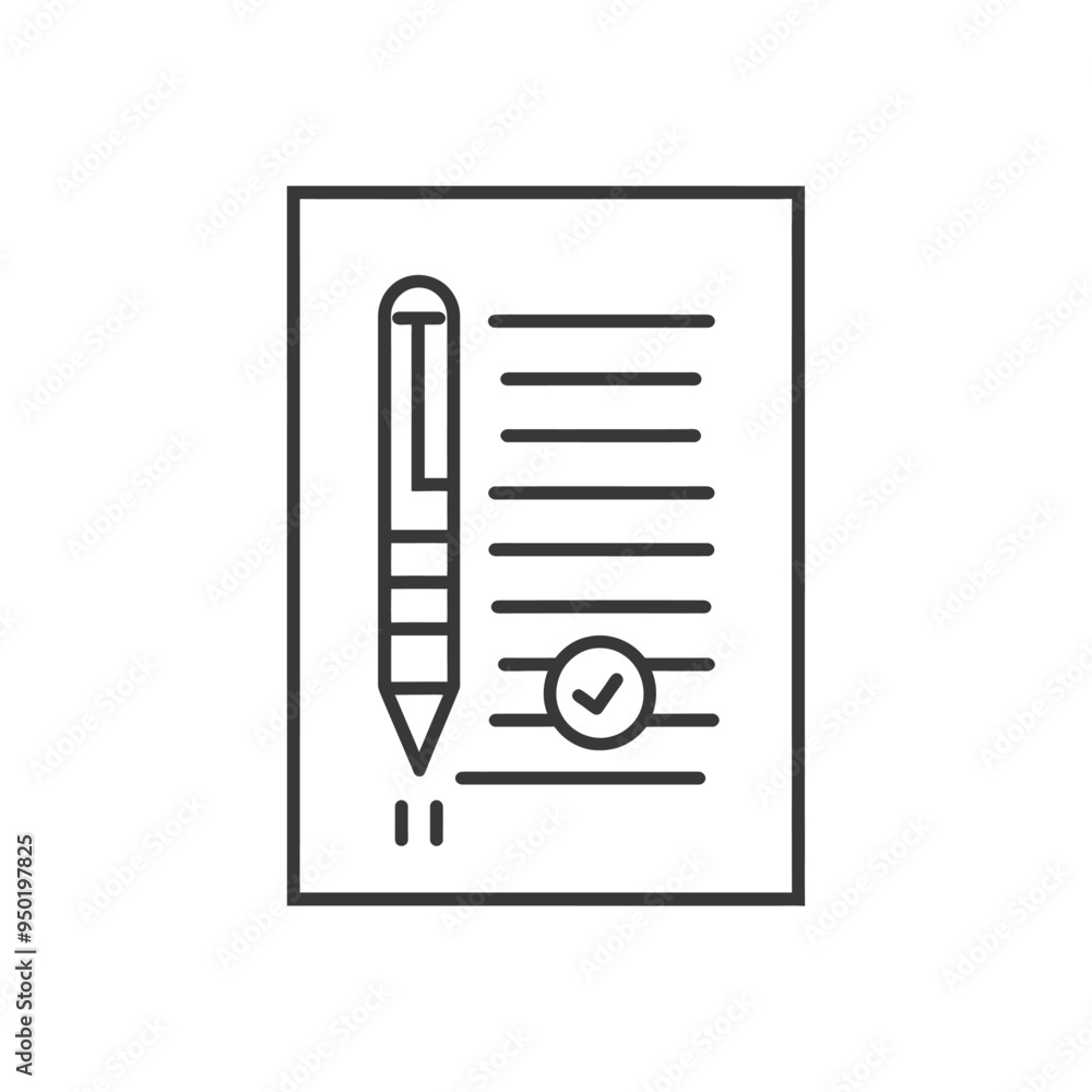 Line Drawn Icon of a Checklist with a Pen Line Drawn Icon of a Checklist with a Pen