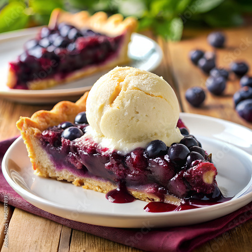 Saskatoon Berry Pie with Ice Cream is a popular Canadian dessert. 