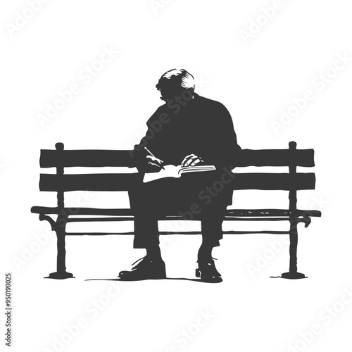 Silhouette of a Person Writing in a Book on a Bench