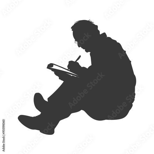 Silhouette of a Person Writing in a Notebook
