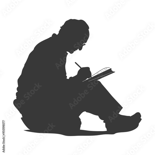Silhouette of a person writing in a notebook