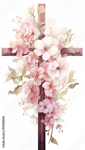 Wallpaper Mural Baptism symbol: cross with flowers Torontodigital.ca