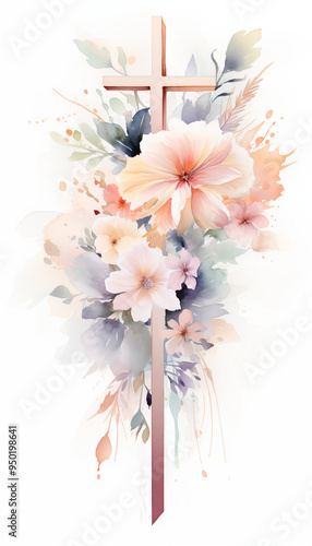 Baptism symbol: cross with flowers