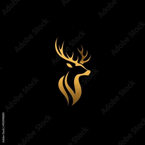 A stylized golden silhouette of a deer with antlers against a black background.