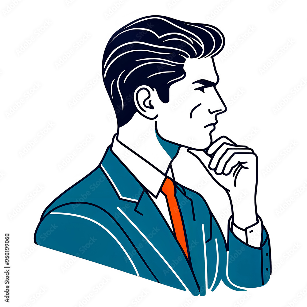 Vector illustration of young businessman thinking creatively on white background, minimalist style. Vector illustration of young businessman thinking creatively on white background, minimalist style.
