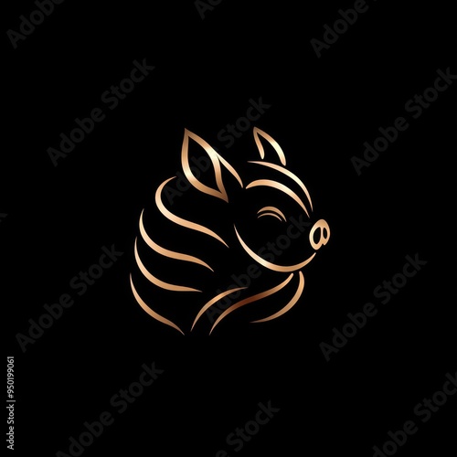 A stylized golden pig illustration on a black background. photo