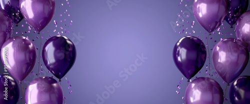 Purple Balloons and Confetti on a Lavender Background