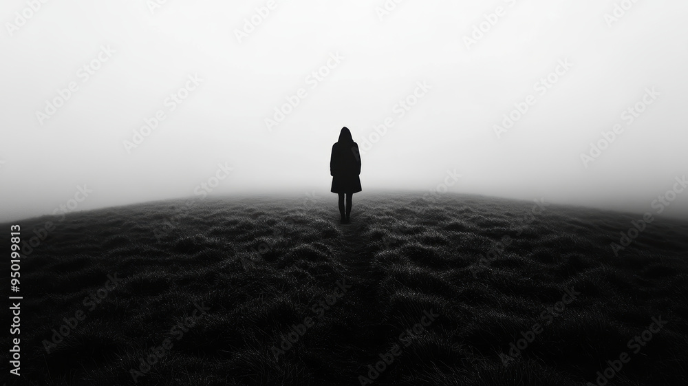A person is walking in a field of tall grass. The sky is cloudy and the grass is wet A person is walking in a field of tall grass. The sky is cloudy and the grass is wet