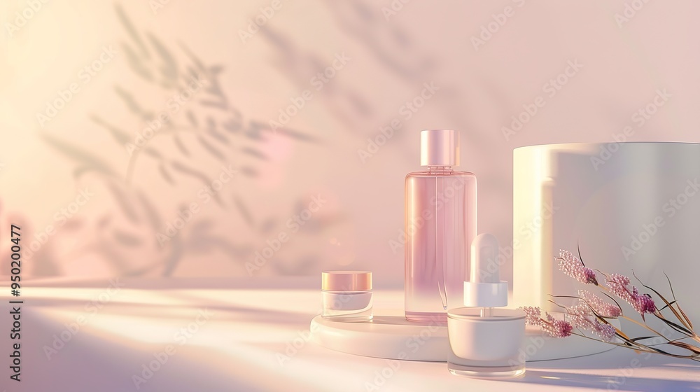 Skincare products are set against a pink background Skincare products are set against a pink background