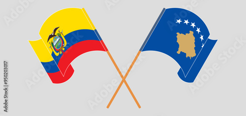 Crossed and waving flags of Republic of Ecuador and Kosovo