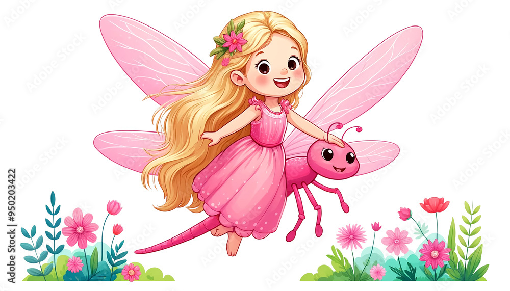 iding a large dragonfly and soaring high above the colorful garden iding a large dragonfly and soaring high above the colorful garden
