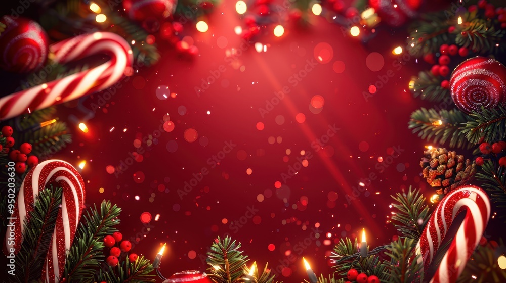 Festive Christmas banner with candy cane frame and colorful holiday lights for seasonal celebrations Festive Christmas banner with candy cane frame and colorful holiday lights for seasonal celebrations