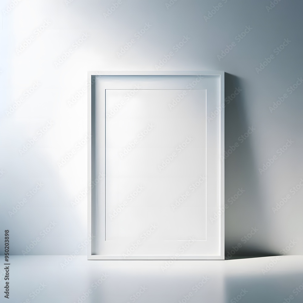 Clean white frame standing on a minimalist floor. Modern interior design element Clean white frame standing on a minimalist floor. Modern interior design element