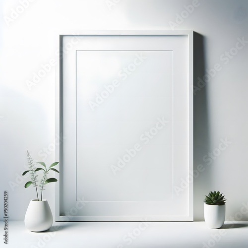 Wallpaper Mural Minimalist White Photo Frame with Plants. Interior Design Concept Torontodigital.ca