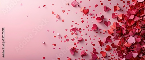 Pink and Red Paper Hearts Falling on Pink Background for Valentine's Day