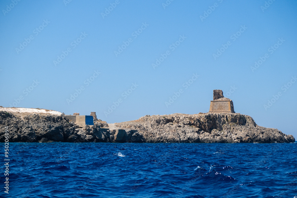 Sciere tower from the sea in San Vito lo Capo on sunny day. High quality photo