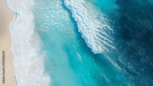 Aerial Paradise: Turquoise Waves Meet White Sand in Tropical Beach Panorama