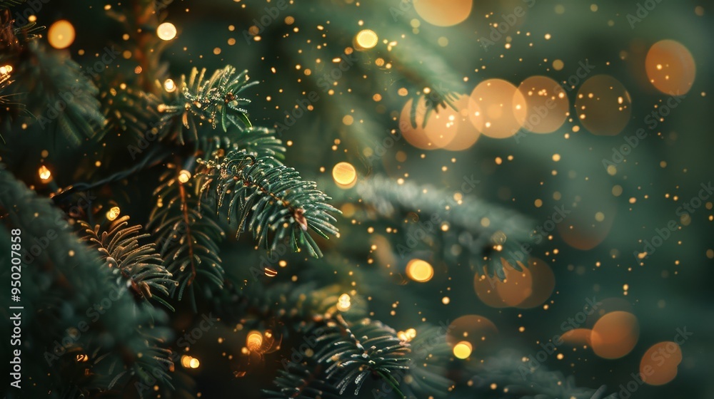 Festive Christmas tree adorned with glowing bokeh lights creating a magical holiday atmosphere Festive Christmas tree adorned with glowing bokeh lights creating a magical holiday atmosphere