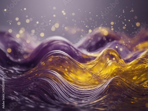 Abstract waves in purple and yellow hues with a soft glow. photo