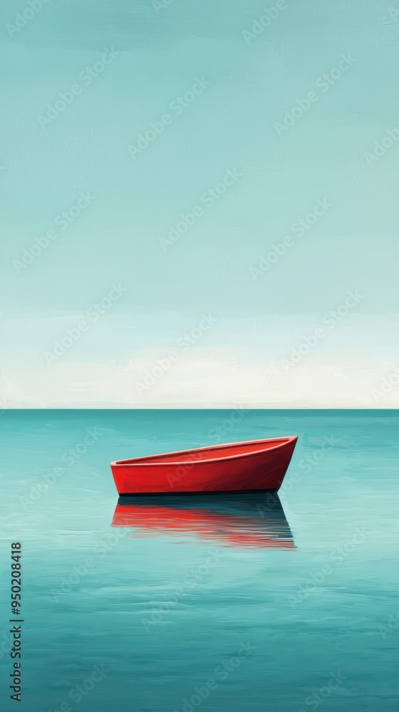 A serene red boat floats calmly on tranquil waters under a clear sky, evoking peace and solitude in nature's embrace. A serene red boat floats calmly on tranquil waters under a clear sky, evoking peace and solitude in nature's embrace.