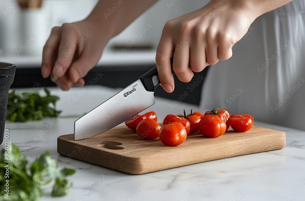 person is using a knife to cut vegetables on the wooden board person is using a knife to cut vegetables on the wooden board
