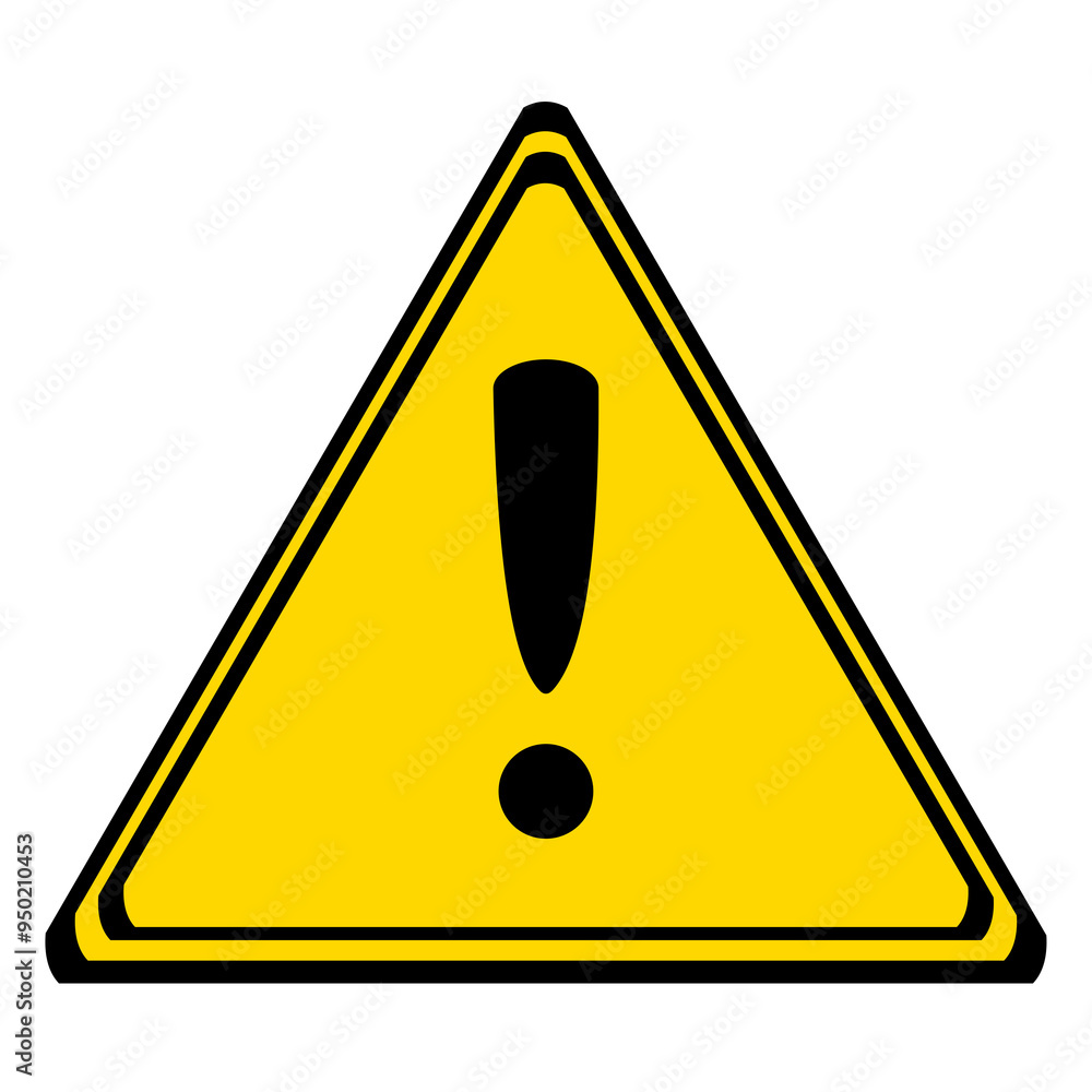 Caution or warning sign with a yellow triangular board and black lines, and an exclamation mark in the middle in transparent background Caution or warning sign with a yellow triangular board and black lines, and an exclamation mark in the middle in transparent background
