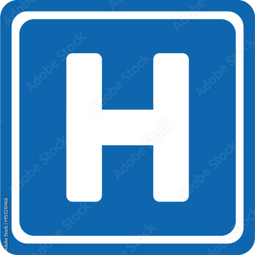 Capital H letter sign on blue and white square board. hospital and health sign