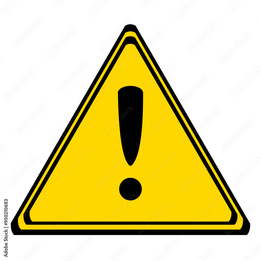Caution or warning sign with a yellow triangular board and black lines, and an exclamation mark in the middle Caution or warning sign with a yellow triangular board and black lines, and an exclamation mark in the middle