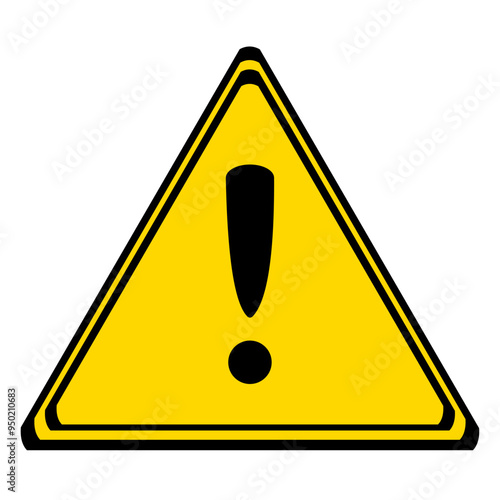 Caution or warning sign with a yellow triangular board and black lines, and an exclamation mark in the middle