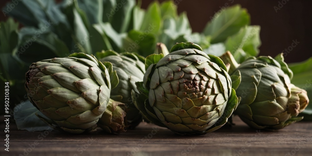 Fototapeta premium Close up of raw green artichoke vegetables.