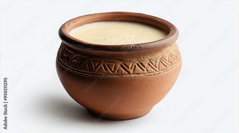 Milk in a traditional clay pot isolated on a white background Milk in a traditional clay pot isolated on a white background