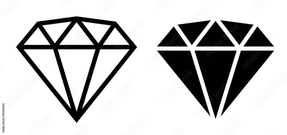 Outline and Filled Diamond gem Vector Icons Outline and Filled Diamond gem Vector Icons