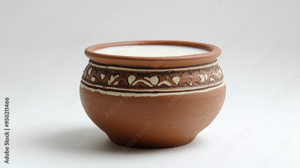 Milk in a traditional clay pot isolated on a white background Milk in a traditional clay pot isolated on a white background