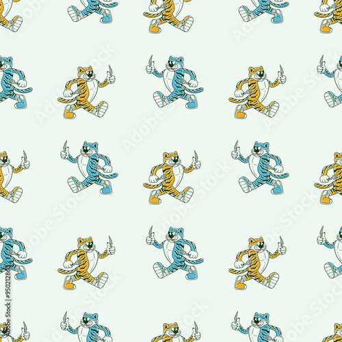 seamless pattern retro cartoon of two tiger