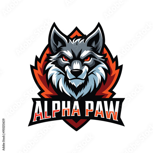 Wolf mascot logo icon vector design with text alpha paw badge style isolated