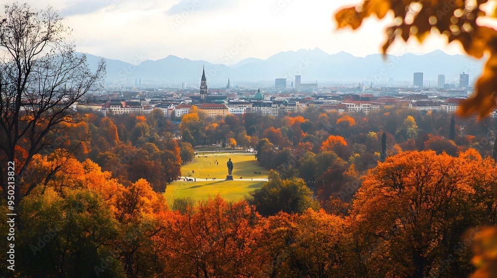 Naklejka premium Autumnal View of Munich with Mountains and Skyline