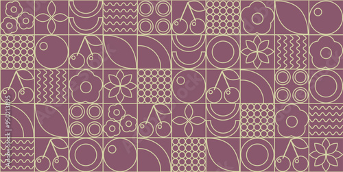 Bauhaus pattern abstract. Abstract geometric fruit pattern. Shapes of natural organic flower plants, eco-agriculture citrus. Vector minimal illustration