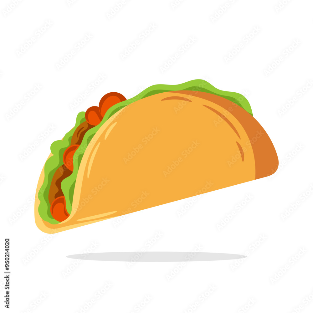 Illustration of a taco in cartoon style. Delicious fast food icon concept Illustration of a taco in cartoon style. Delicious fast food icon concept