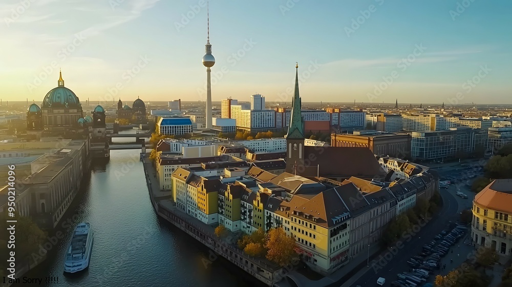 Fototapeta premium Aerial View of Berlin Skyline with River Spree