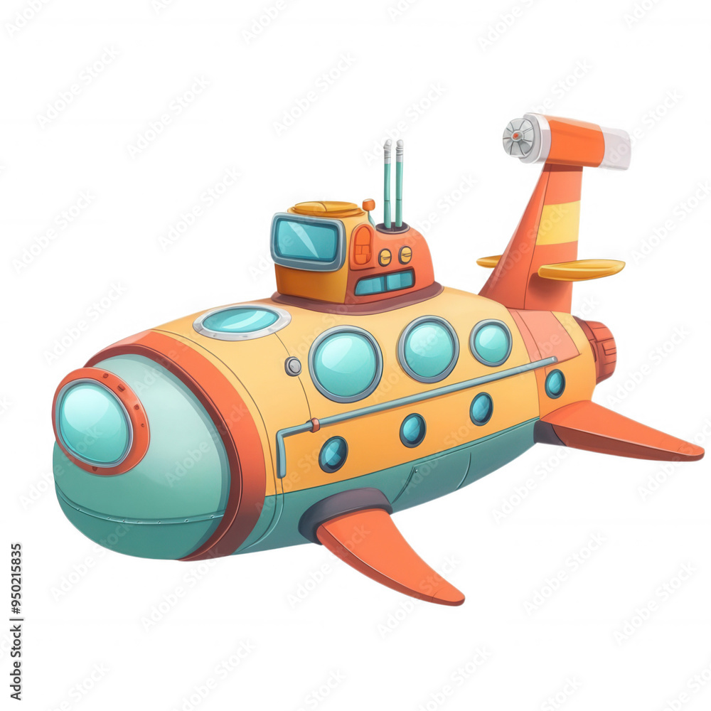 A colorful cartoon submarine, transparent background A colorful cartoon submarine, transparent background